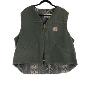 VTG Carhartt Wip Vest Canvas Green Sherpa Aztec Southwest USA Rare 90s Western